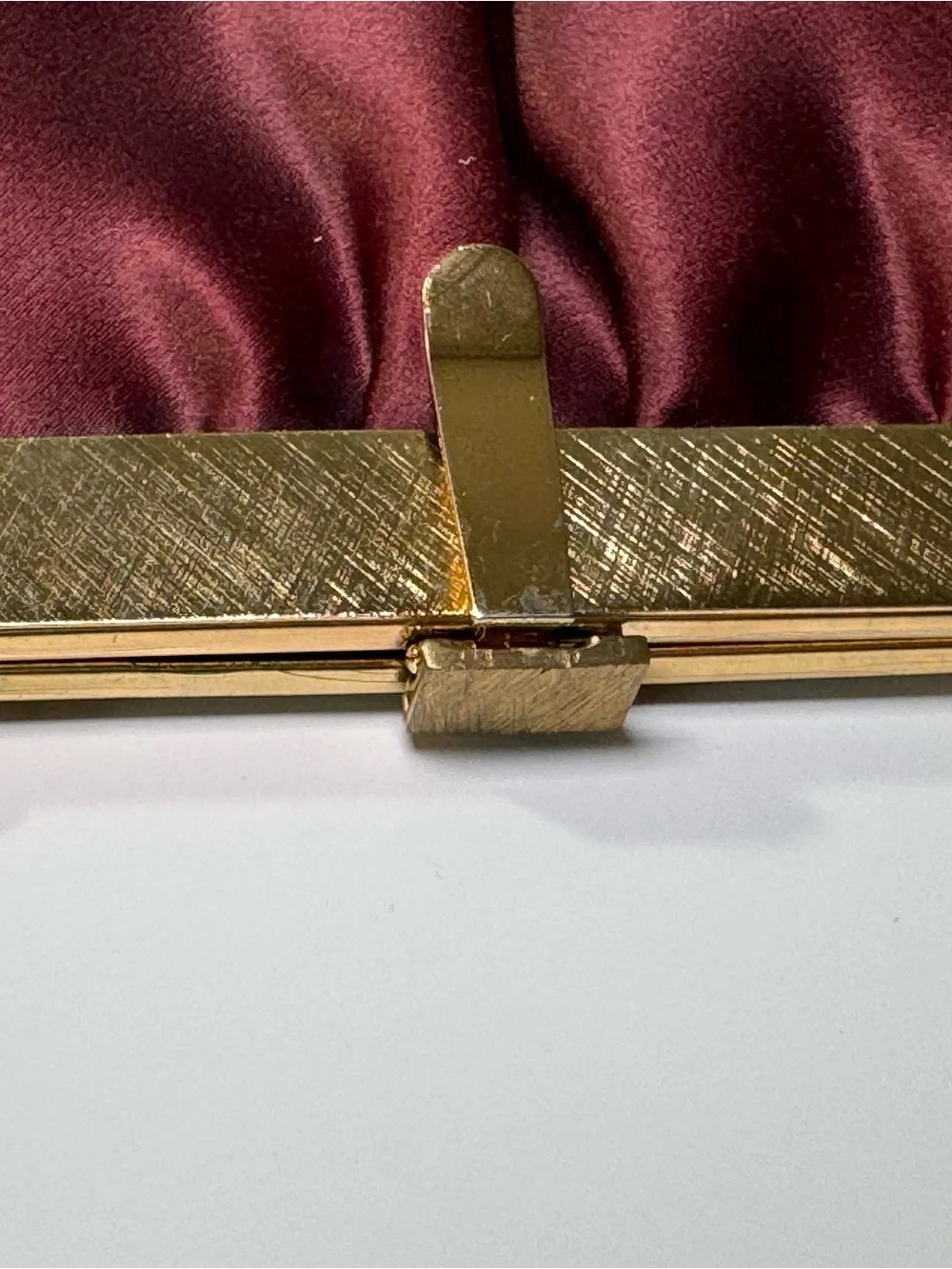 Vintage Retro Burgundy Brown Satin Evening Clutch Bag Gold Chain & lift clasp